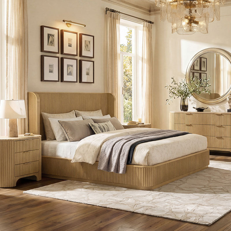 HULALA HOME Arcua Fluted Wingback Bed Natural