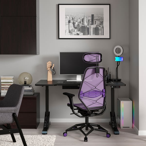 IKEA UPPSPEL / STYRSPEL gaming desk and chair, black/purple, 55 1/8x31 1/2