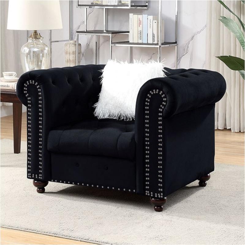 Living Room Black Velvet Tufted Accent Chair Furniture Of America Giacomo Black Chair