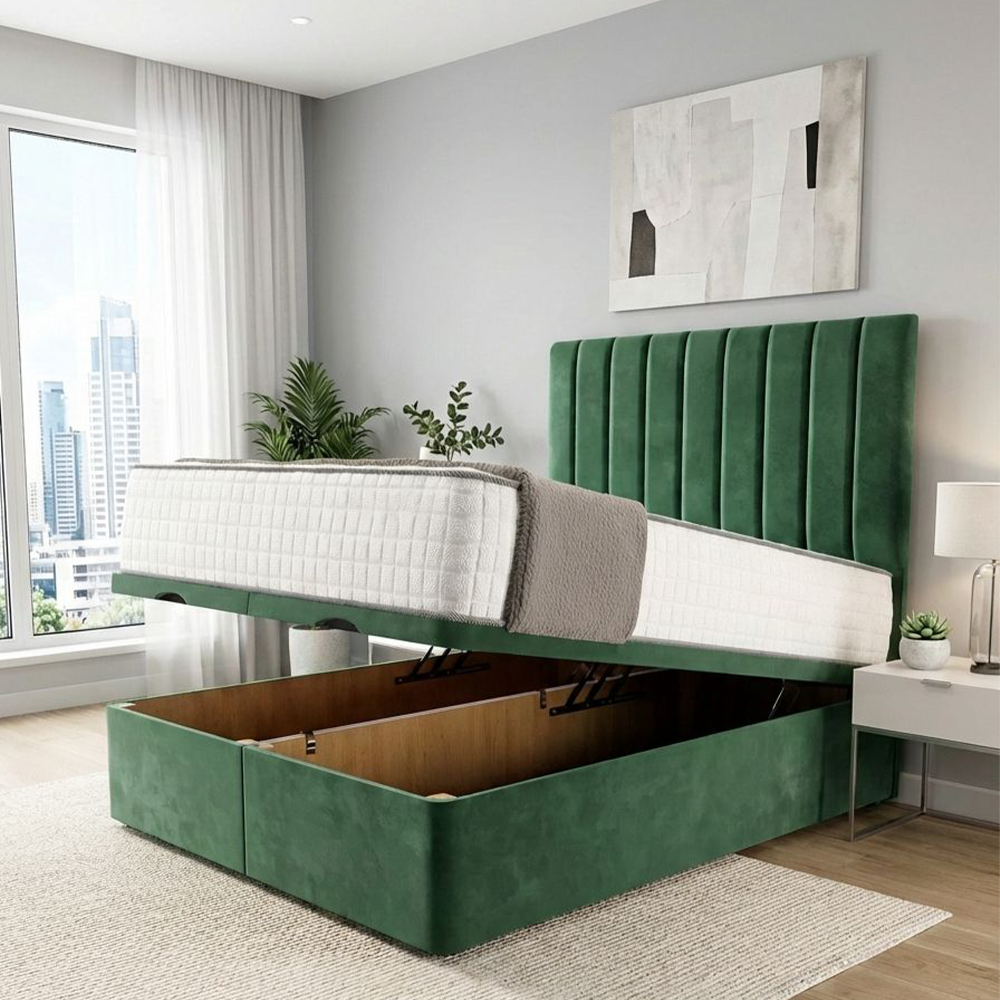 LUXURY OTTOMAN BED BUNDLE - FRAME, MATTRESS + CHOICE OF SIZE & FABRIC - Rev Comps