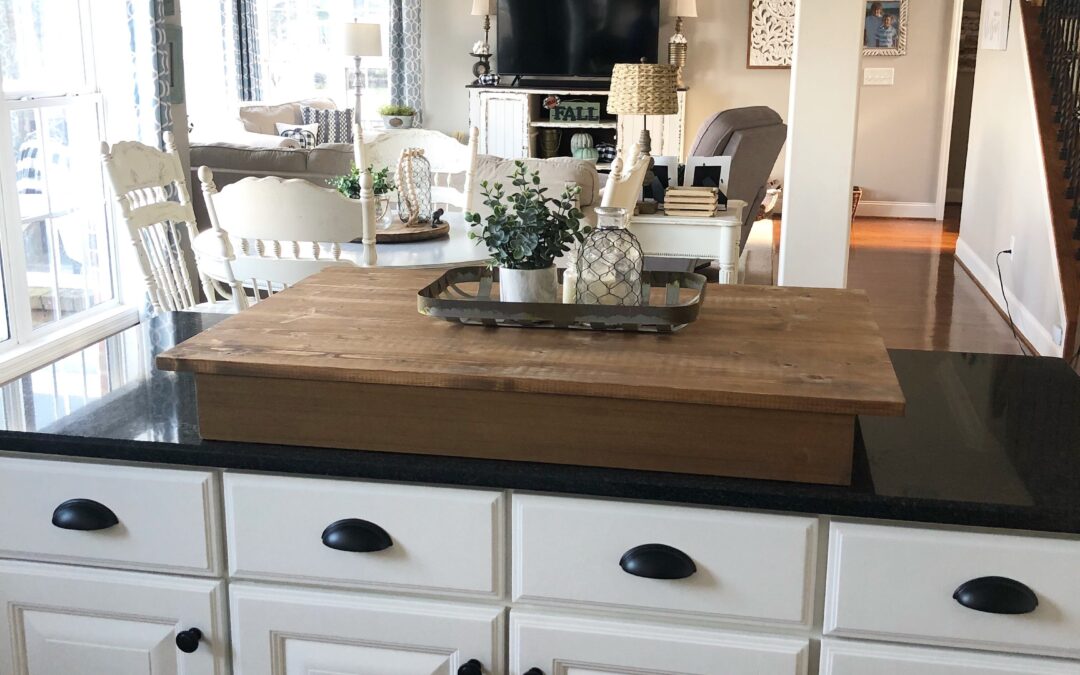 My kitchen cabinet makeover, painted white island with black cup pulls - Wilshire Collections