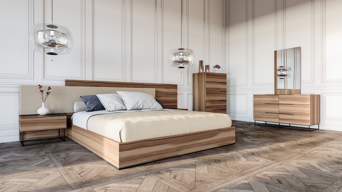 Nova Domus Matteo Italian Modern Walnut & Fabric Bedroom Set - Queen