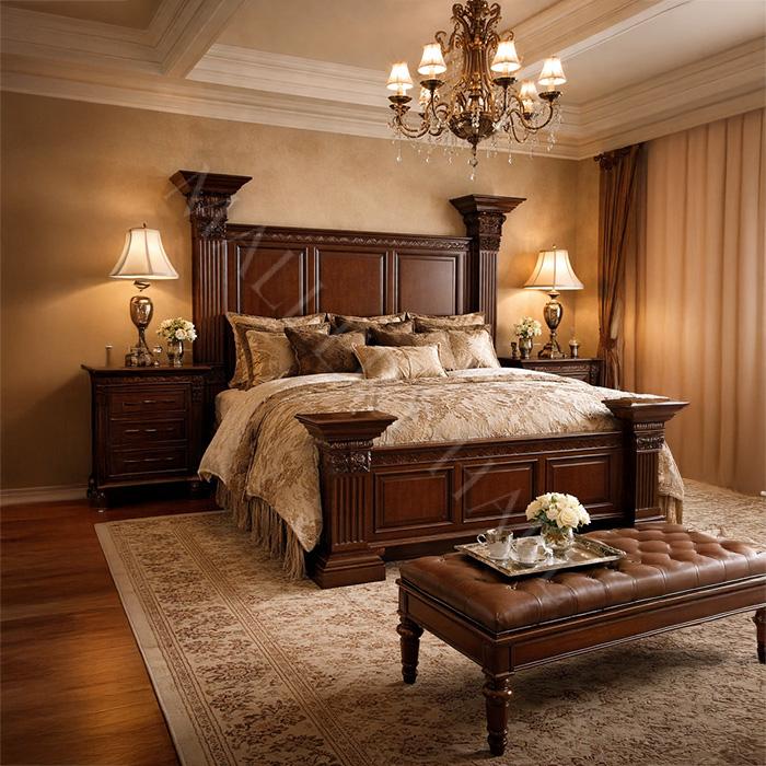 Roman Column Solid Alder Hardwood Bed - Mallery Hall