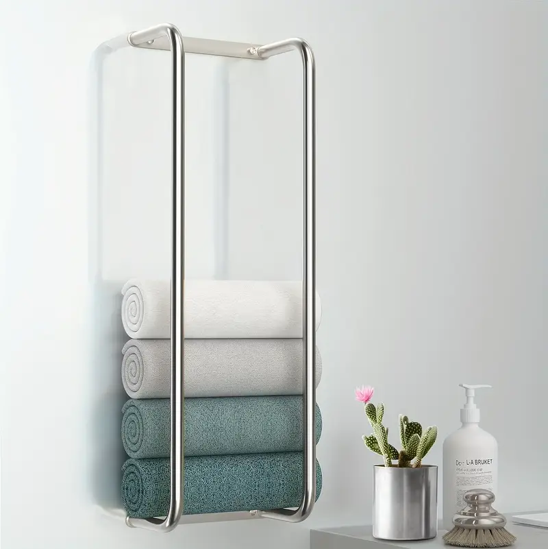 Stainless Steel Wall-Mounted Bathroom Towel Rack and Organizer for Rolled Towels, Ideal for Modern Small Bathrooms with * Space, Sleek and Chic * Design.