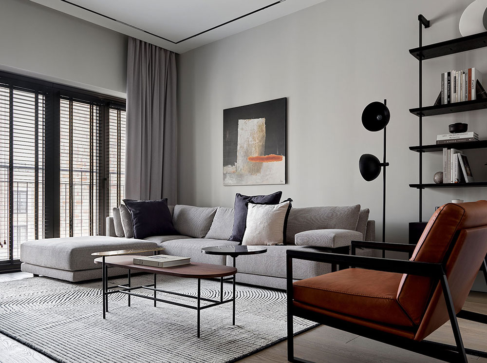Stylish modern apartment in strict masculine scheme in Moscow (100 sqm) 〛 ◾ Photos ◾ Ideas ◾ Design