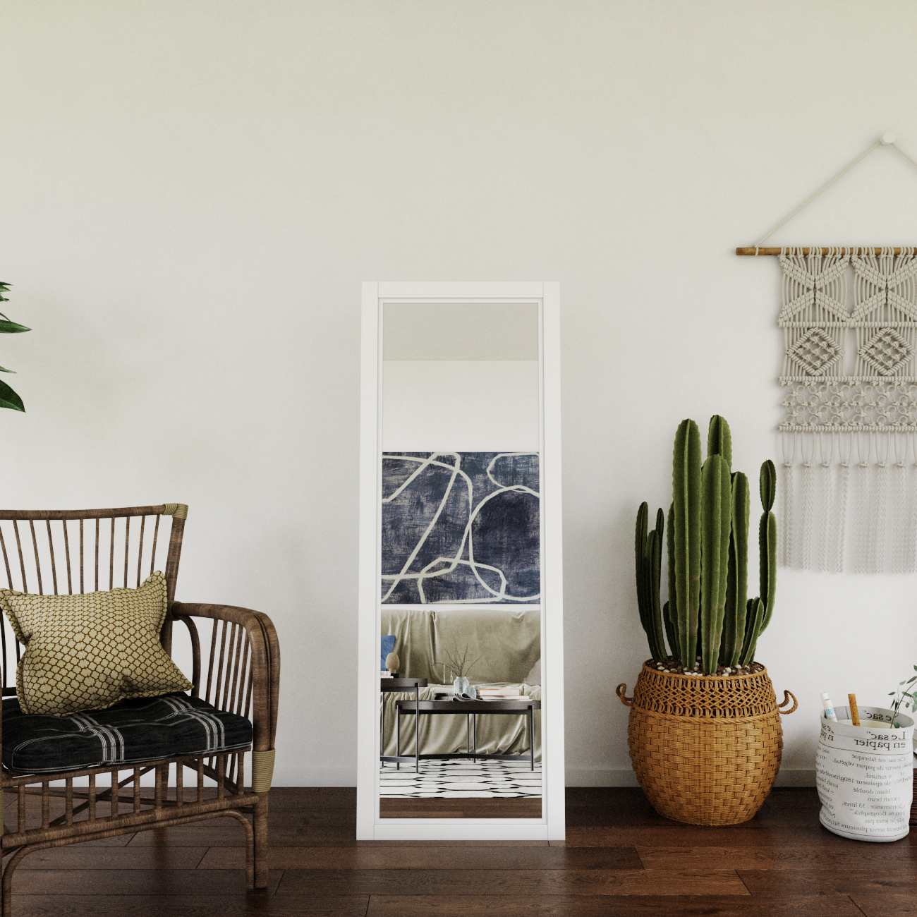TENONER White Frame Full Length Floor Mirror, Full Body Rectangle Free