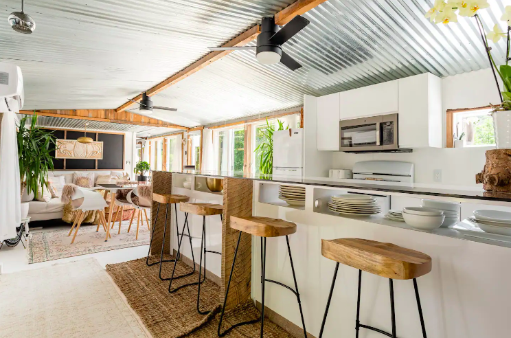 This Simple Single-Wide Trailer was Transformed into a Modern Boho Oasis, close to lakes, hiking, and antiquing! | Halcottsville, NY - The Travel Life