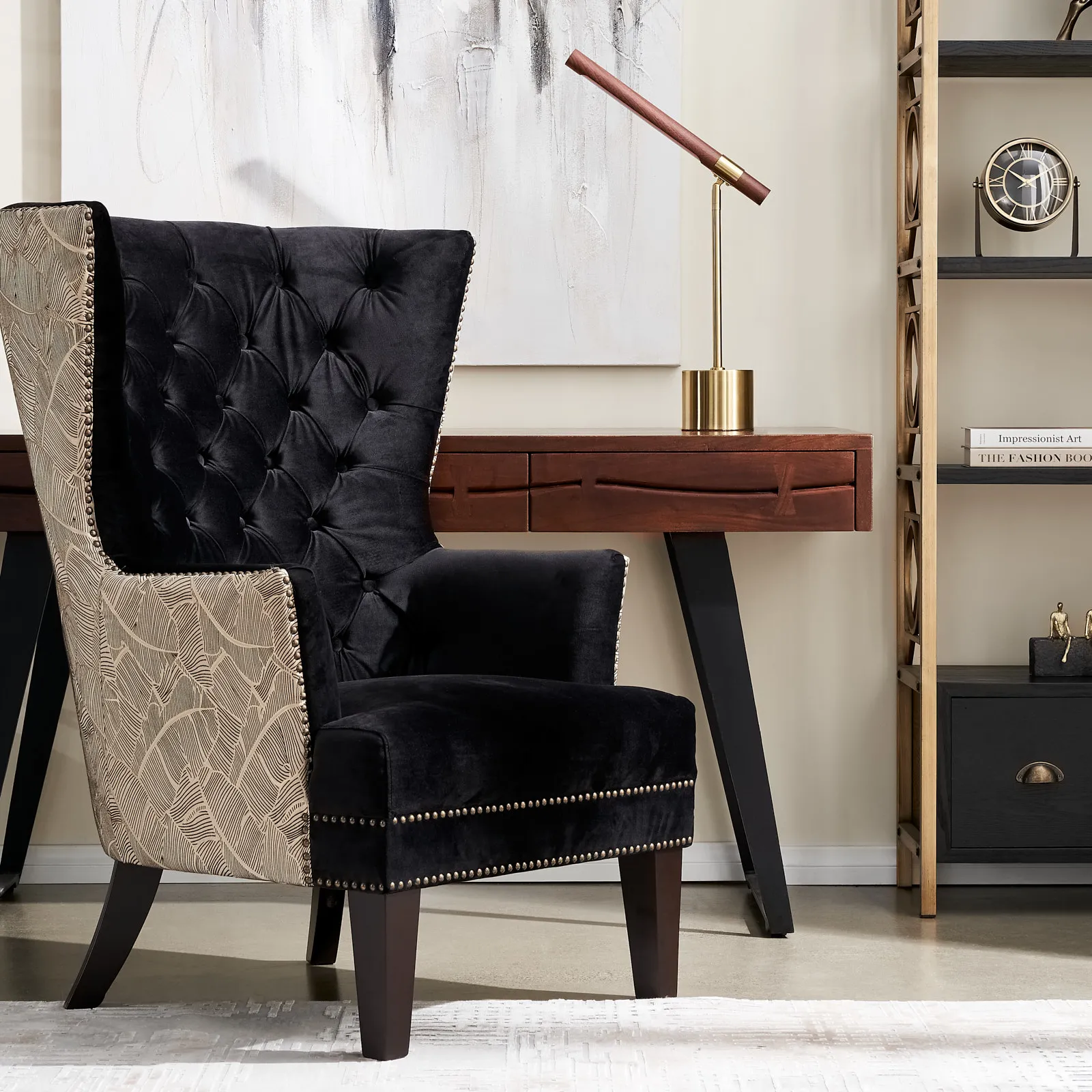 Wingback Armchair Black Velvet Living Room Chair Single Arm Chair Black Wingback Armchair Black Velvet Armchair