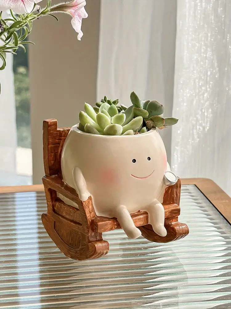 1 adorable rocking chair planter lightweight resin plant pot - Temu