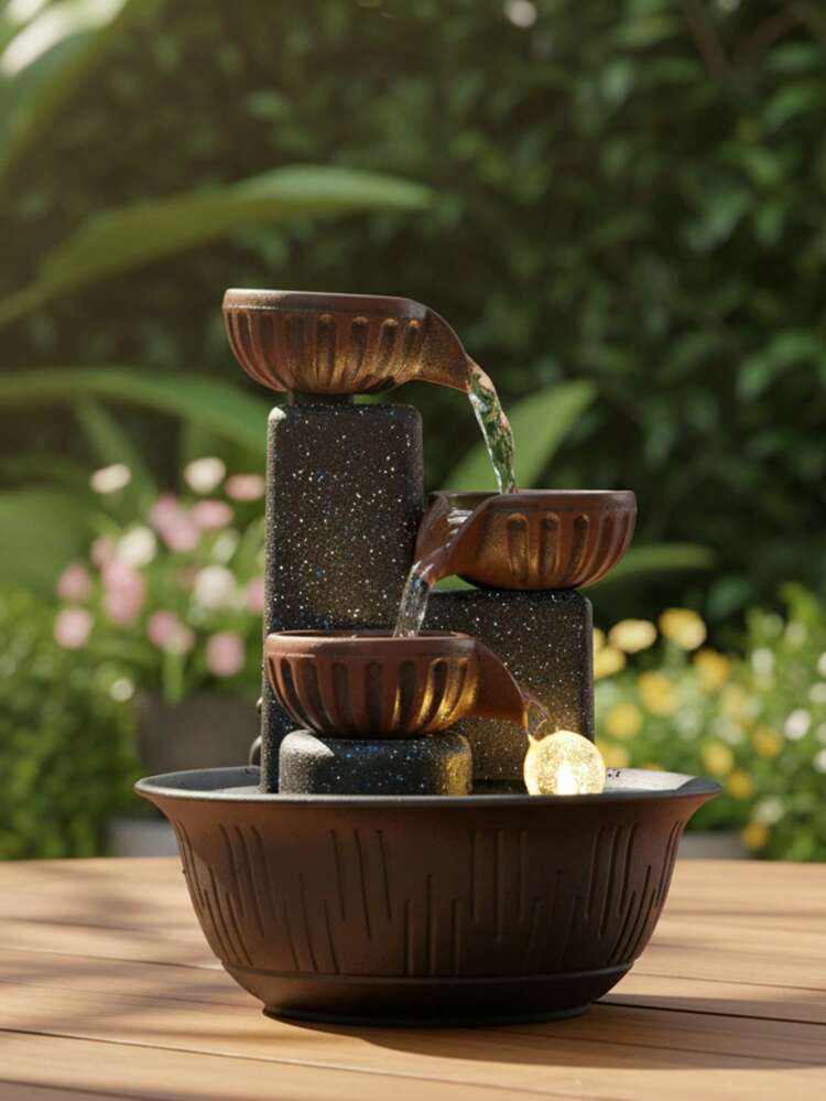 3-Tier Mini Desktop Water Fountain, Creative Brown Design Circulating Water, Office Decor, Living Room Entryway High-End Ornament | SHEIN USA