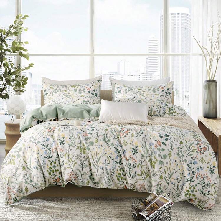 3pcs Sage Green Floral Garden Bedding Set, Vintage Floral Suit Duvet Cover Set, Countryside Floral Duvet Cover, Soft Feather Duvet Cover, Decorative Bedding Set For Modern Bedroom, Suitable For Wome