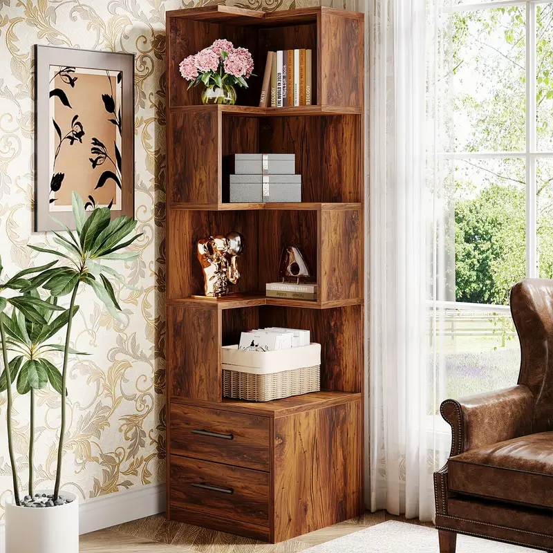 5 tier corner bookshelf 2 drawers 66 9 inch tall corner - Temu