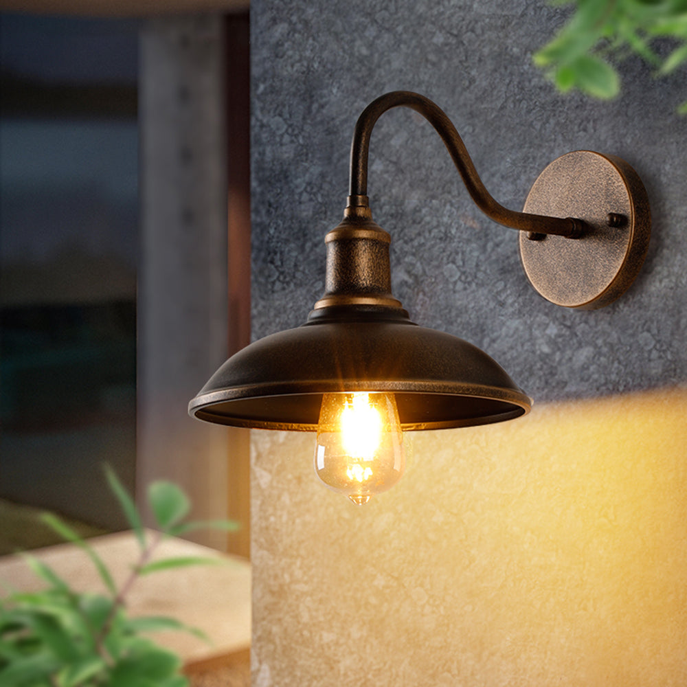Alessio Rustic Bowl Shaped Metal Wall Lamp, Antique Brass