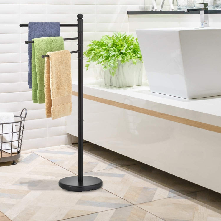 Bath Towel Vertical Towel Holder Freestanding Matte Black Bathroom Towel Hanging Rack With Swivel Bar Arms, 40-inch