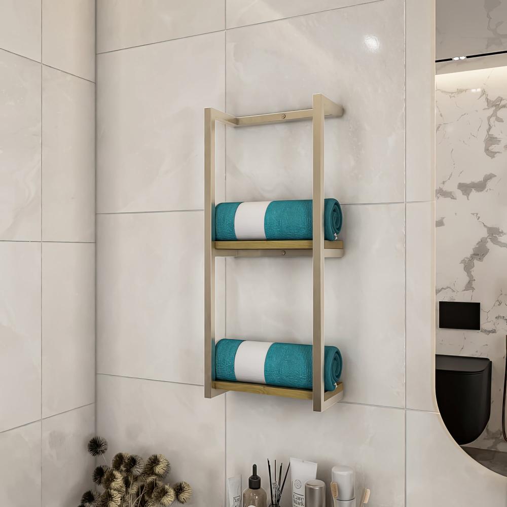 Bathroom Wall Shelf Bathroom Storage Wooden Towel Rack With Shelf 2-Tier Bathroom Shelf, Towel Storage