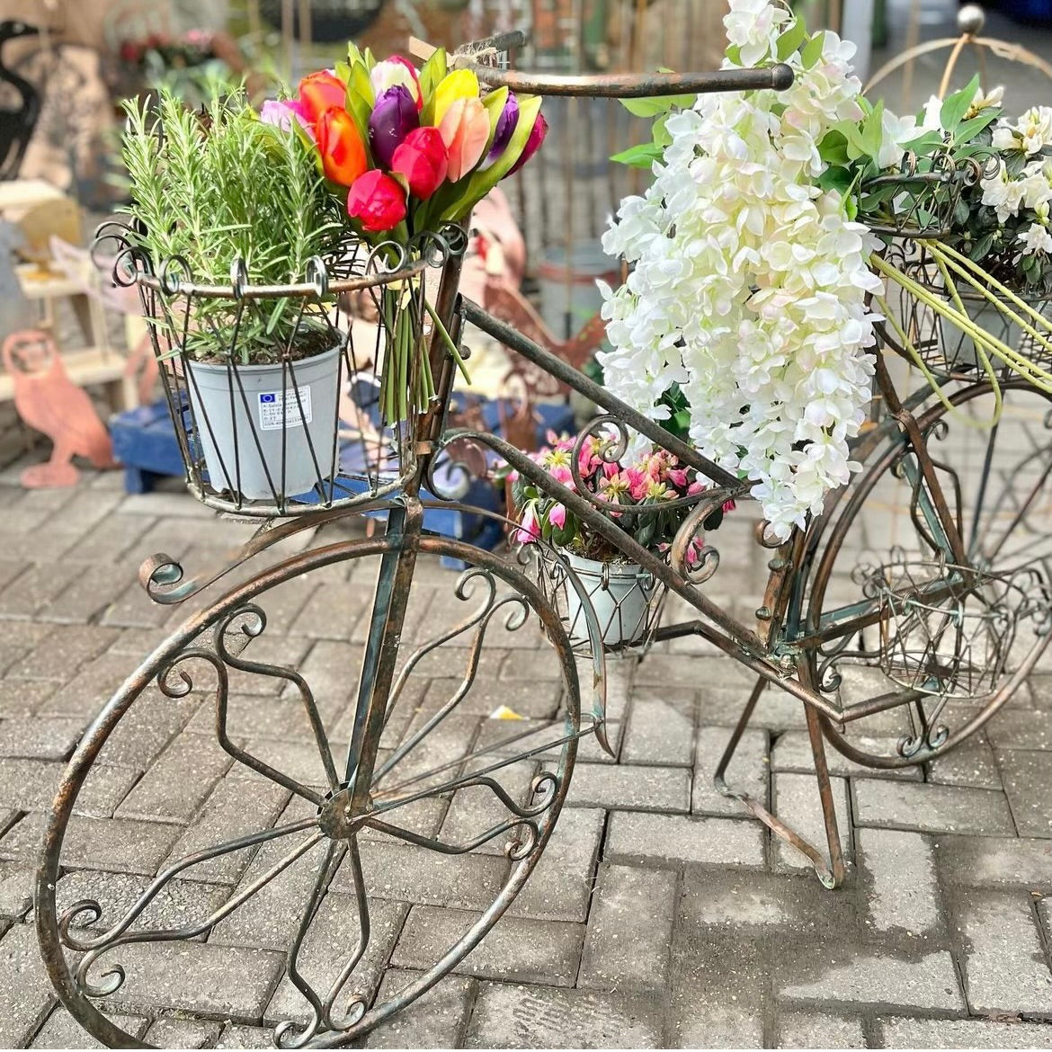 Bicycle Planter Antique Bicycle Basket Large Iron Butterfly Bicycle Plant Stand In Antique White – Garden