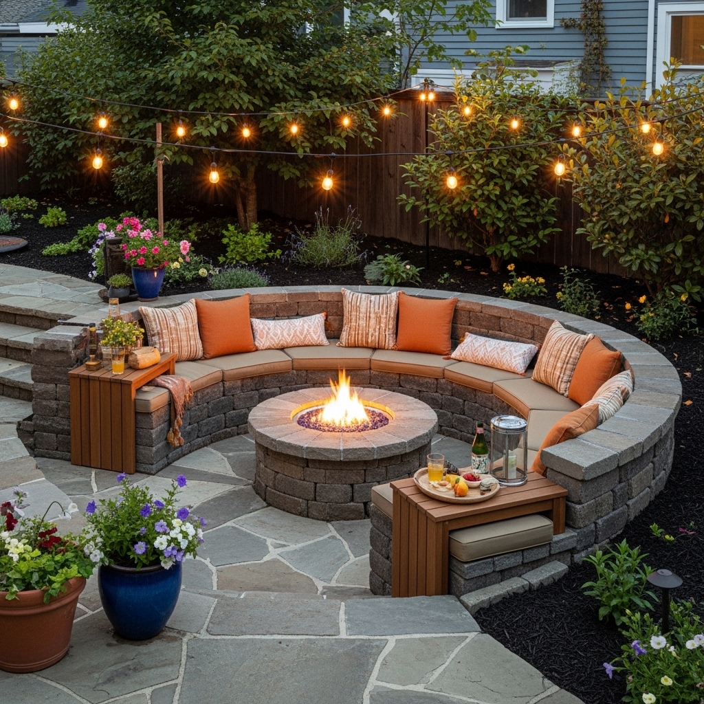 Circular Fire Pit Seating Area Ideas Heritage Pc Sectional Seating Set W/ 40-in Round Stone