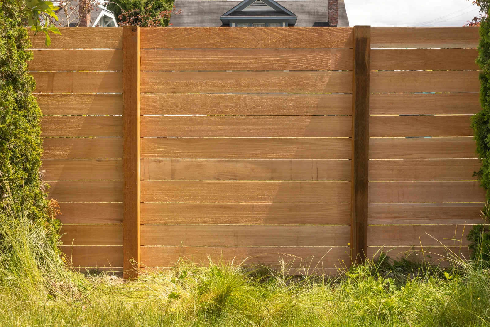 Clear Western Red Cedar Horizontal Fence with Gates | Everett WA