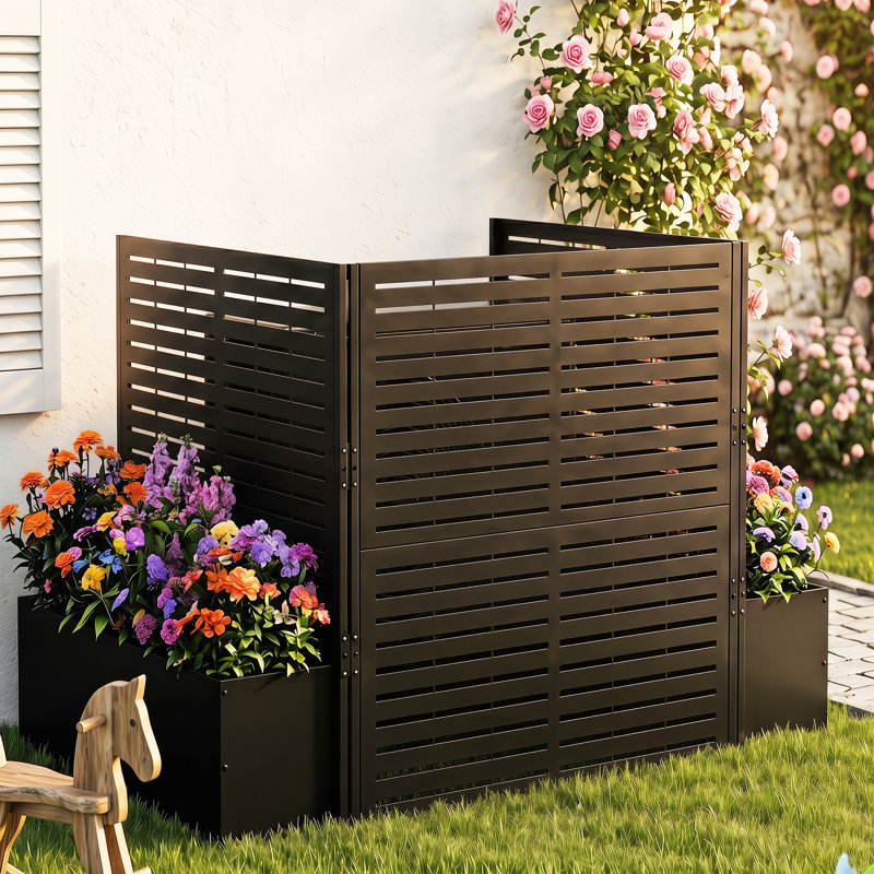 Conpsxc Air Conditioner Fence, 3 Panels Metal Privacy Screen with Planter Box, Black Outdoor AC Unit Cover, 40.7' W x 39.5' H, Garden Fence Enclosure & Reviews - Wayfair Canada
