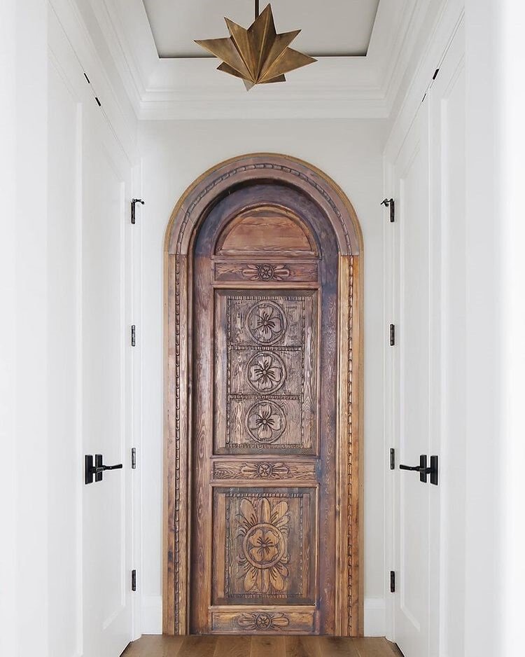 Custom Hand-Carved Arched Floral Door – Antique Design for Interiors, Front Doors, or Garden Gates