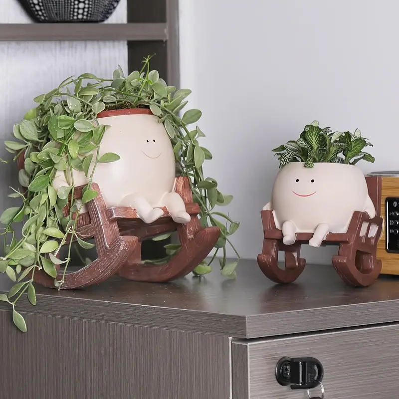 cute face rocking chair planter resin succulent pot indoor - Temu
