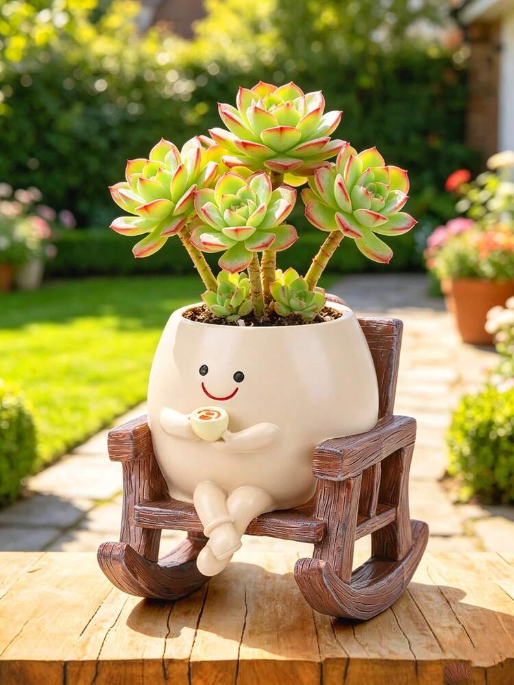 Decorate Your Home With This Adorable Aesthetic Planter! Designed With A Charming Smiling Face And Classic Rocking Chair, It Creates A Warm And Artistic Atmosphere For Any Room. Made Of High-Quality