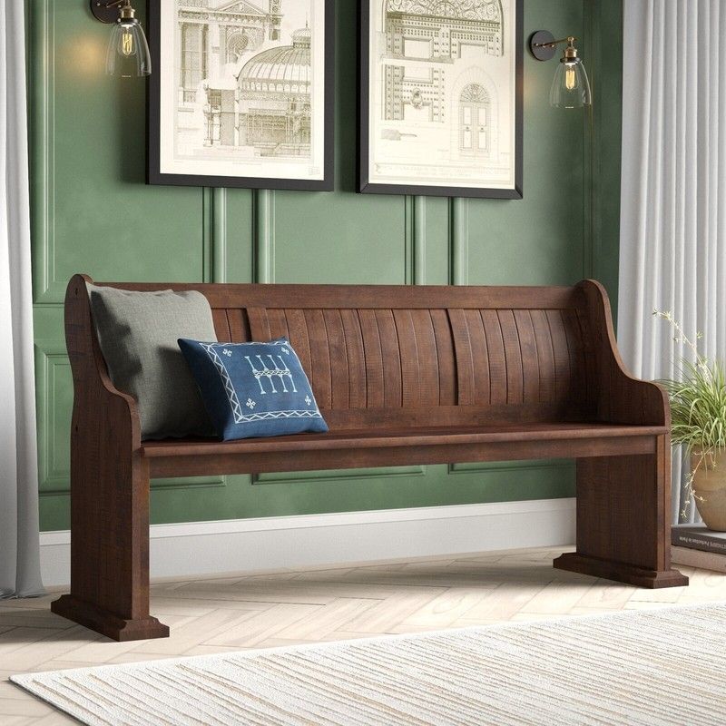Dining Room Dark Rustic Wood Bench with Back | Foter