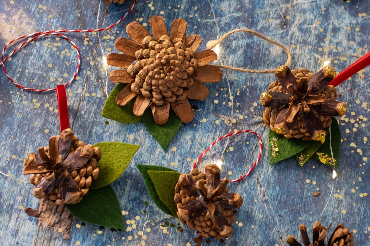 Easy and Charming Pinecone Flower Christmas Ornaments
