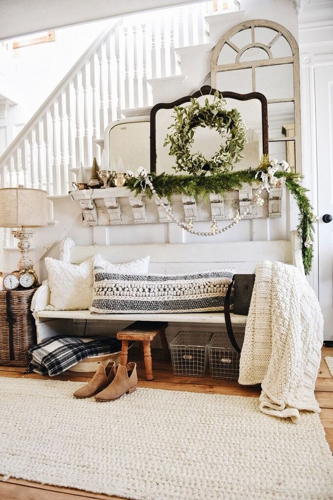 Farmhouse Entryway Bench Decor Cozy Rustic Christmas Farmhouse Entryway Liz Marie Blog