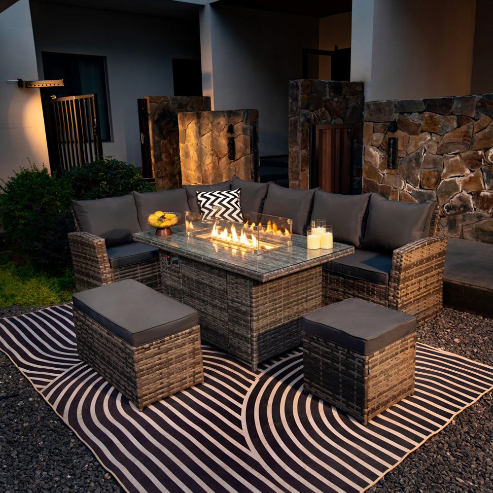 Garden Seating With Fire Pit Rosen Seater Rattan Garden Furniture Corner Sofa Set With Fire