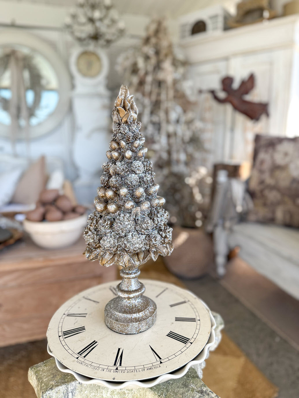Glittered Pinecone and Acorn Tree on Pedestals - Choose Size Tall