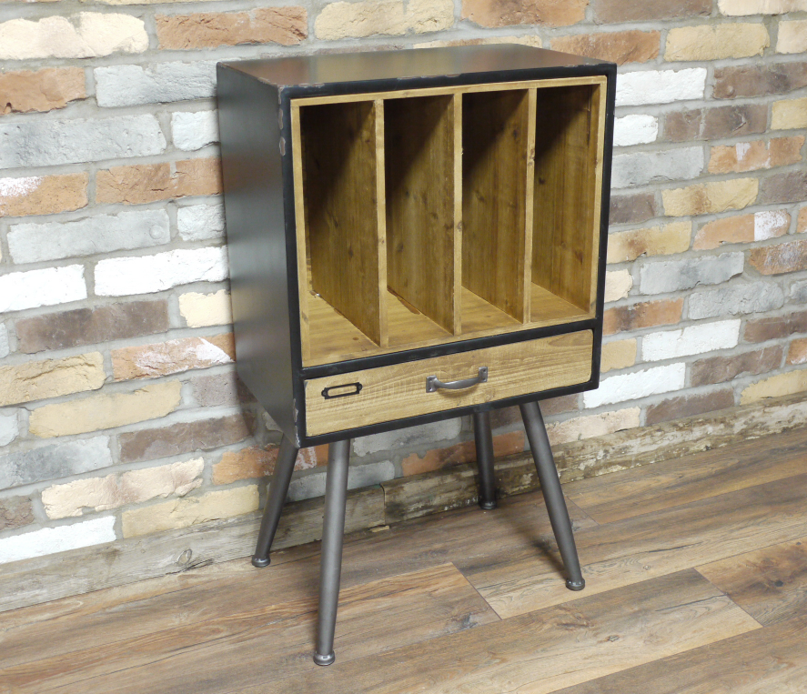 Industrial Hifi Rack Vintage Retro Vinyl Record Storage Side Cabinet Media Unit - Unique Home Furniture