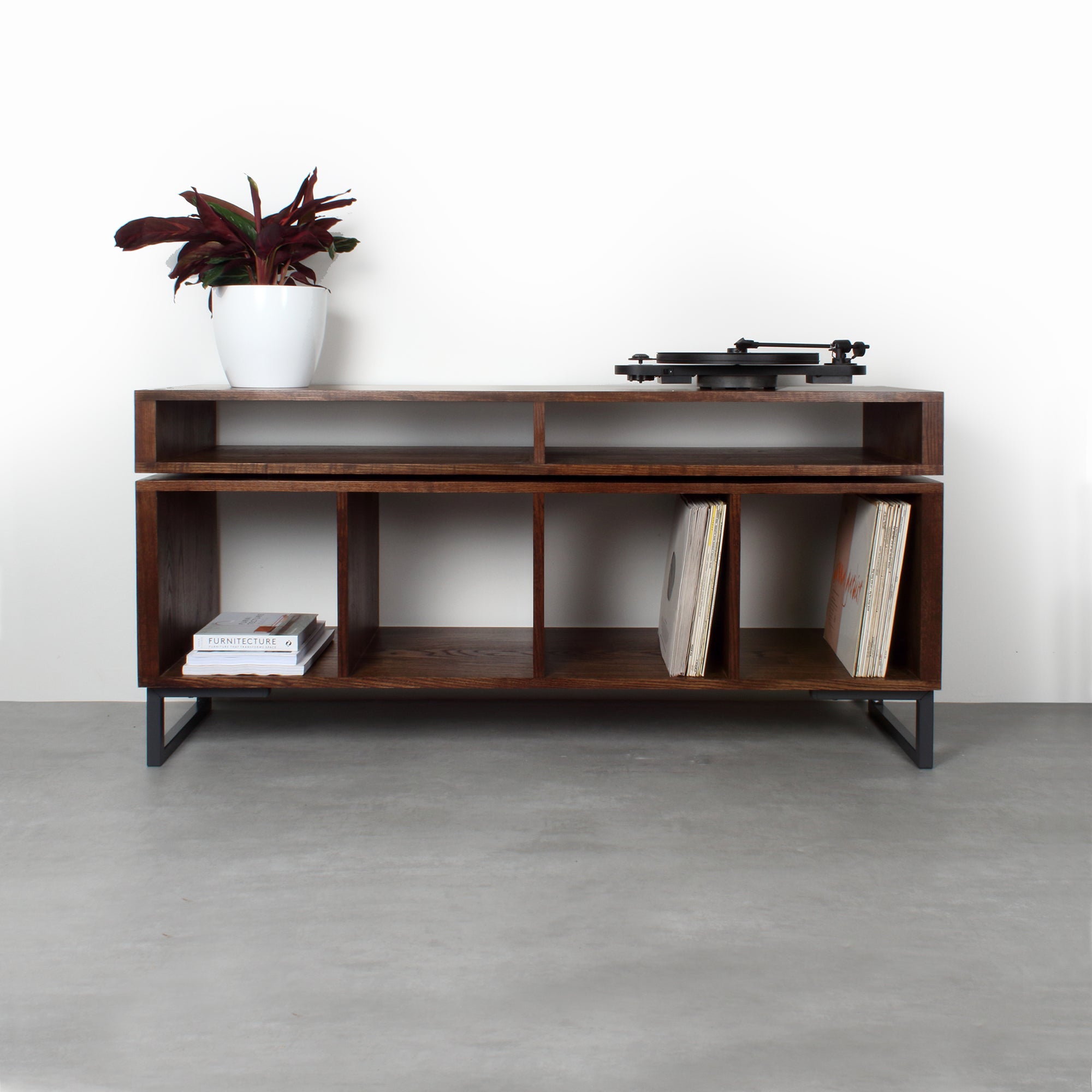 Kelston Record Player Cabinet on Minimalist Square legs Medium 120cm (47') wide / 15cm (6') high / Iroko