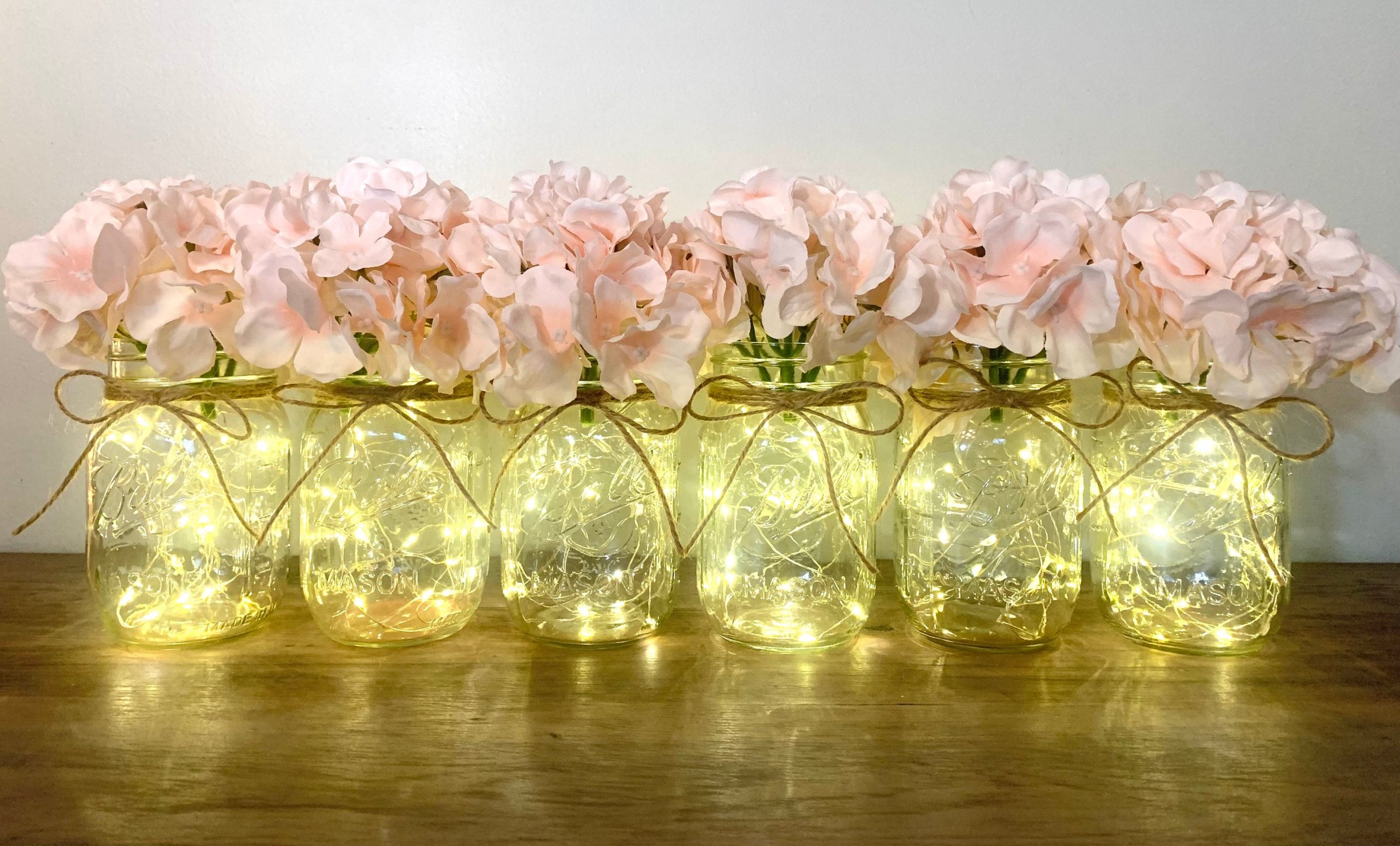 Mason jars with flowers and fairy lights (12+ jars)