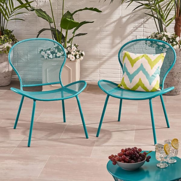 Modern Metal Outdoor Armchair Teal Outdoor Modern Patio Metal Dining Chair For Beach, Picnic