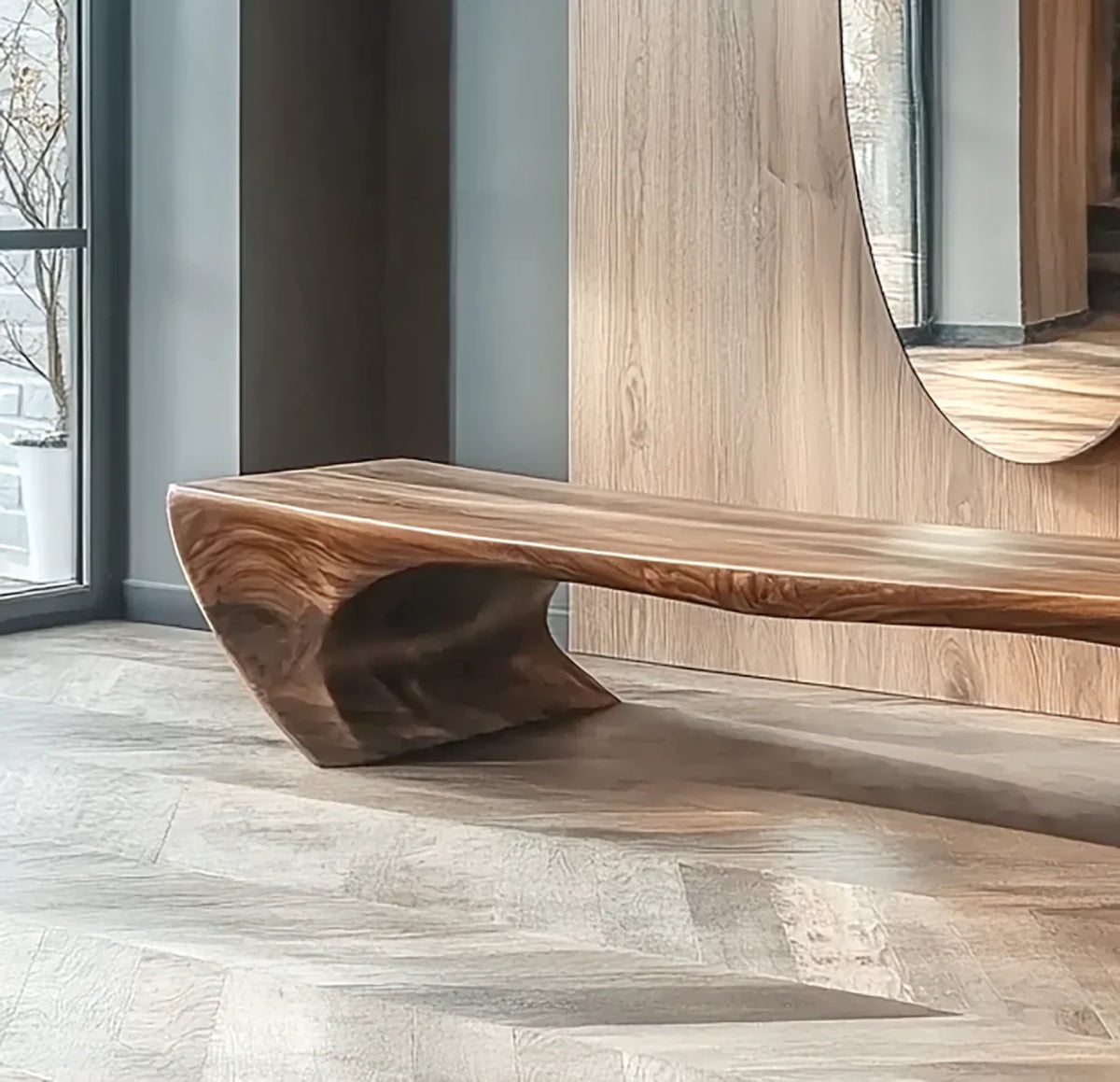 Modern Sculptural Bench With Organic Design For Entryway