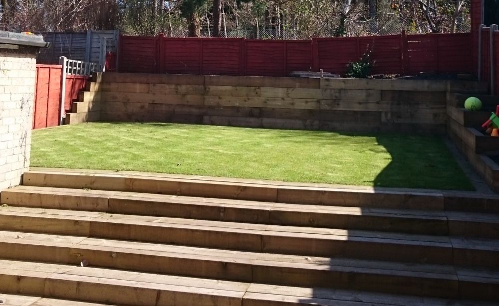 New Pine Railway sleeper steps and raised beds. Railwaysleepers.com
