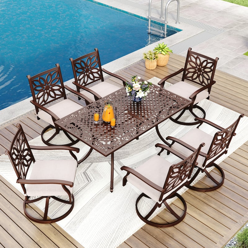 Patio Dining Table Wrought Iron Outdoor Furniture Sets MAISON ARTS 7-Piece Cast Aluminum Patio Dining Set With Rectangle