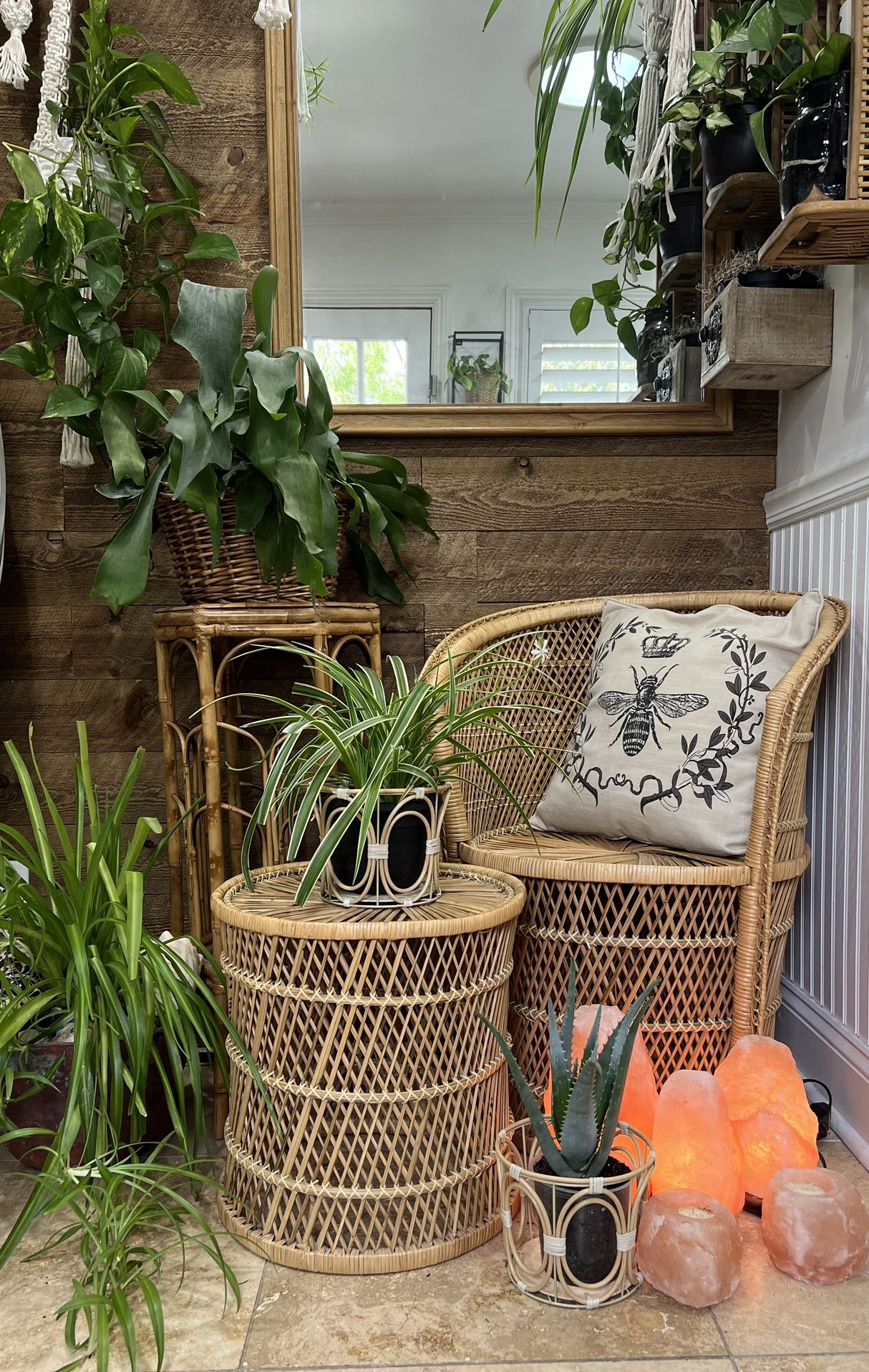 Peacock Vintage Wicker Armchair Vintage Peacock Wicker Rattan Doll Chair 19' Boho Decor Plant
