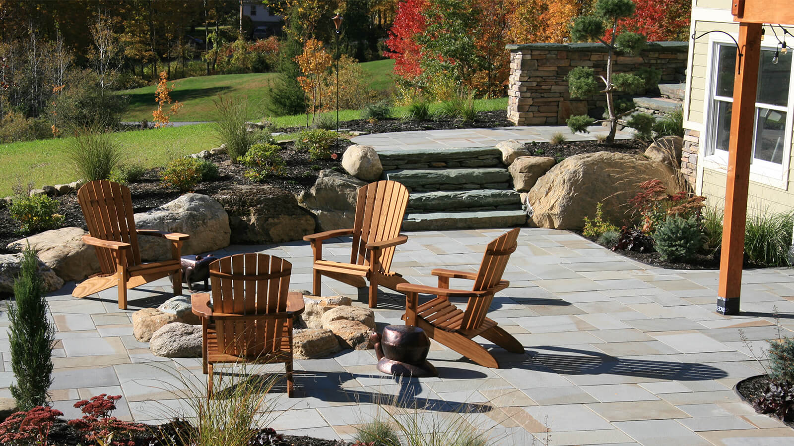 Stone walkway, patio, fire pit, masonry contractor Stonescapes