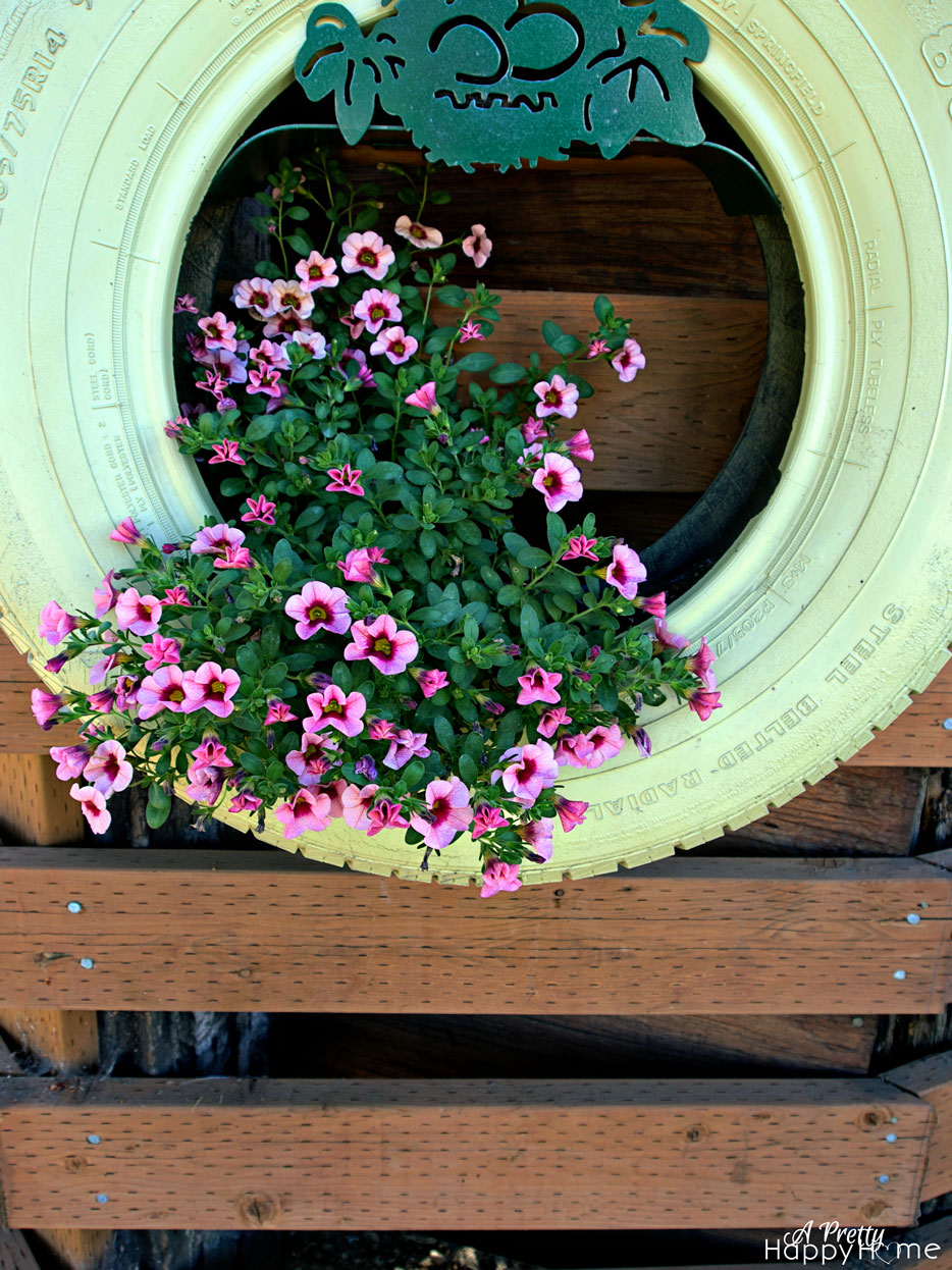 Up-Cycling a Tire into a Hanging Flower Planter – A Pretty Happy Home