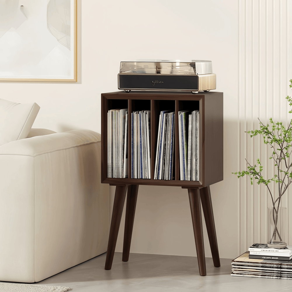 Vintage LP Storage Cabinet Vinyl Record Player Console Record Storage Furniture, Walnut
