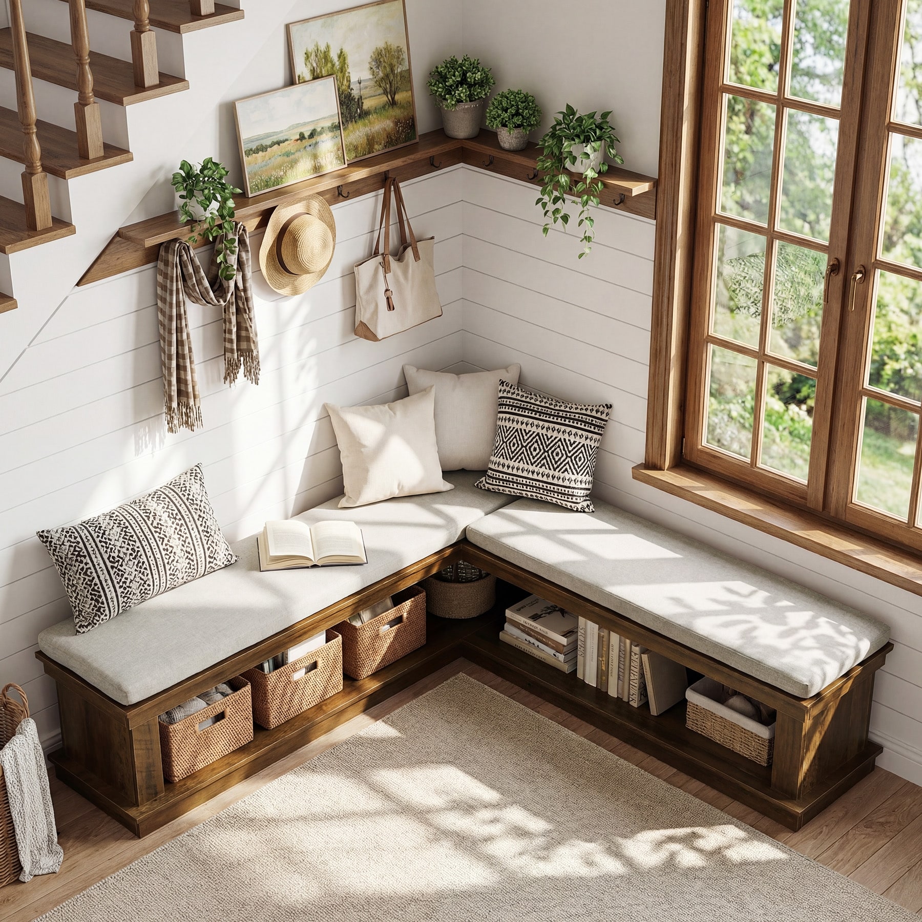 With Storage Small Entryway Bench With Cushion L-Shaped Storage Bench With Cushion, 63' Corner Entryway Shoe
