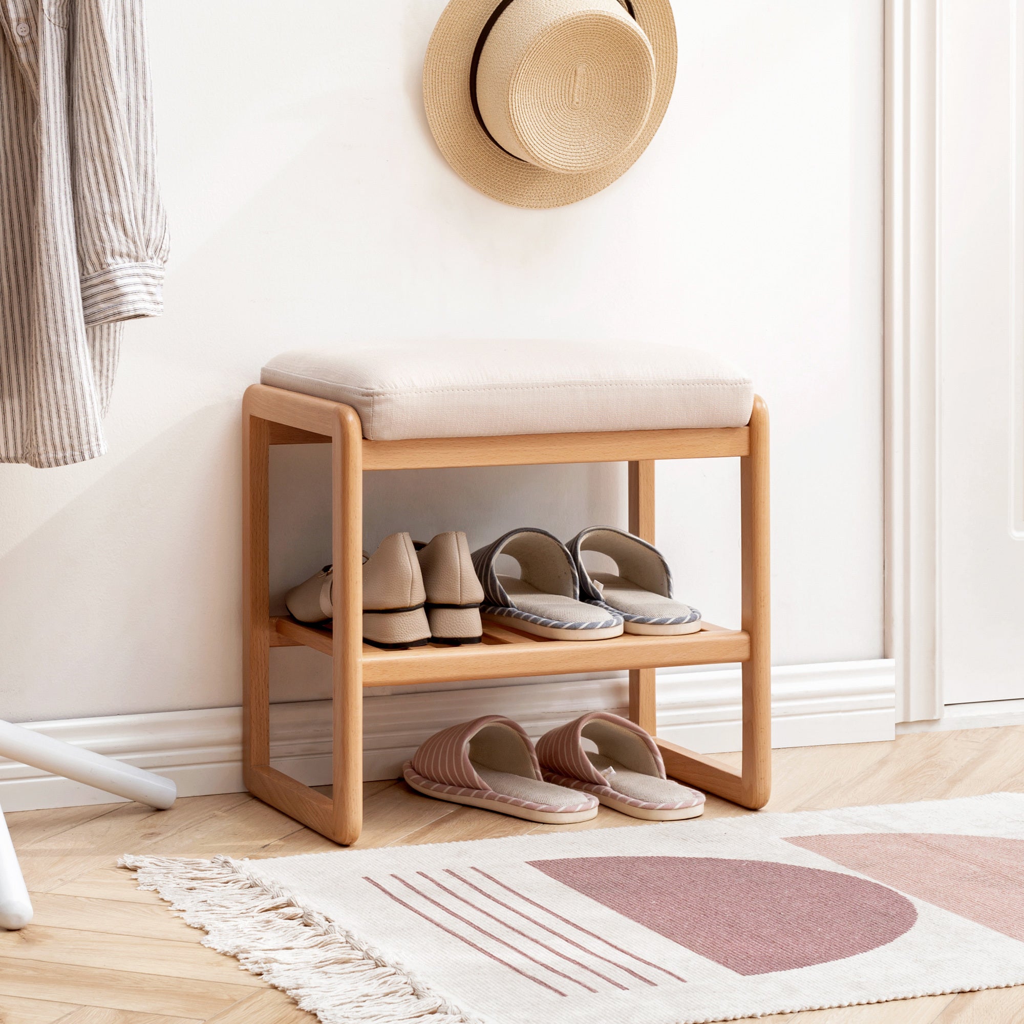 Wooden Shoe Small Entryway Bench With Shoe Storage Tribesigns Farmhouse Natural Wood Tier Entryway Bench With