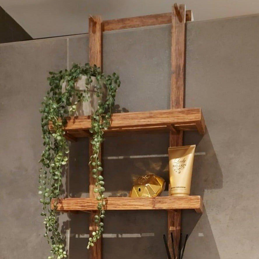Wooden shower rack hanging on wall or glass wall – Trelyz
