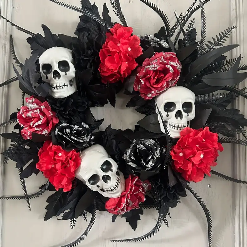 1pc halloween skull wreath front door red black artificial - Temu