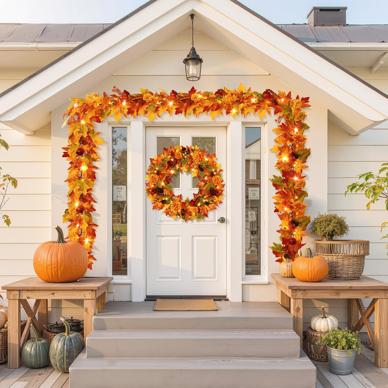 6FT Pre-Lit Realistic Fall Garland, Autumn Leaves & Chrysanthemums - All The Fall Things
