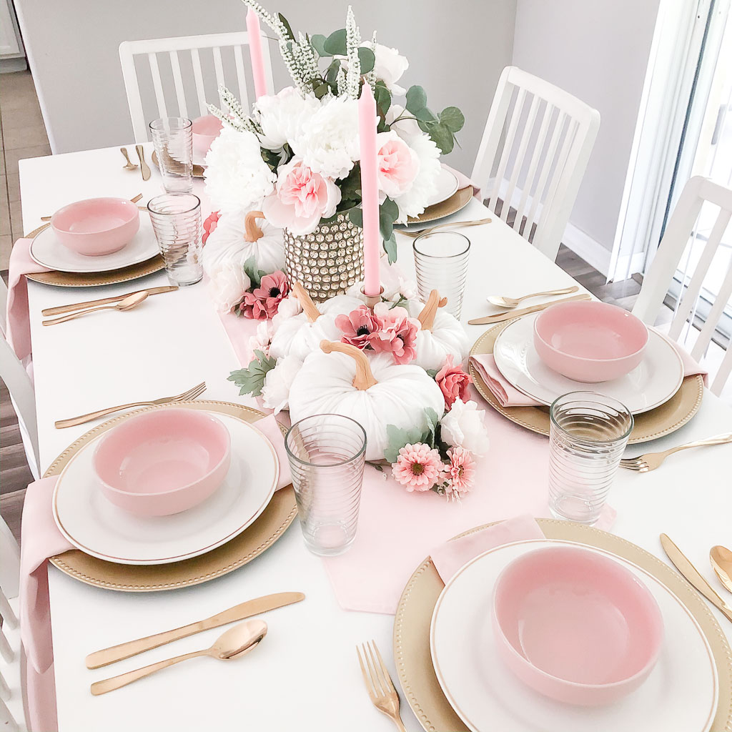 A Pretty Pink & White Fall Tablescape • Blushing Rose Diaries