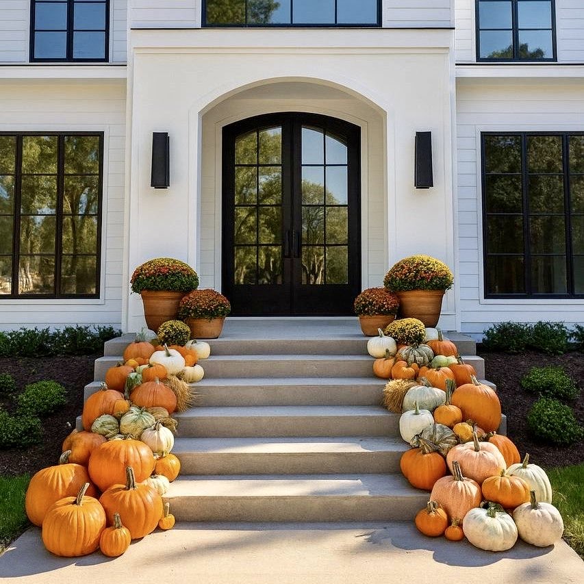 Autumn Grandeur Luxury Porch Pumpkin & Hay Bale Display – Bayou Seasonal Services