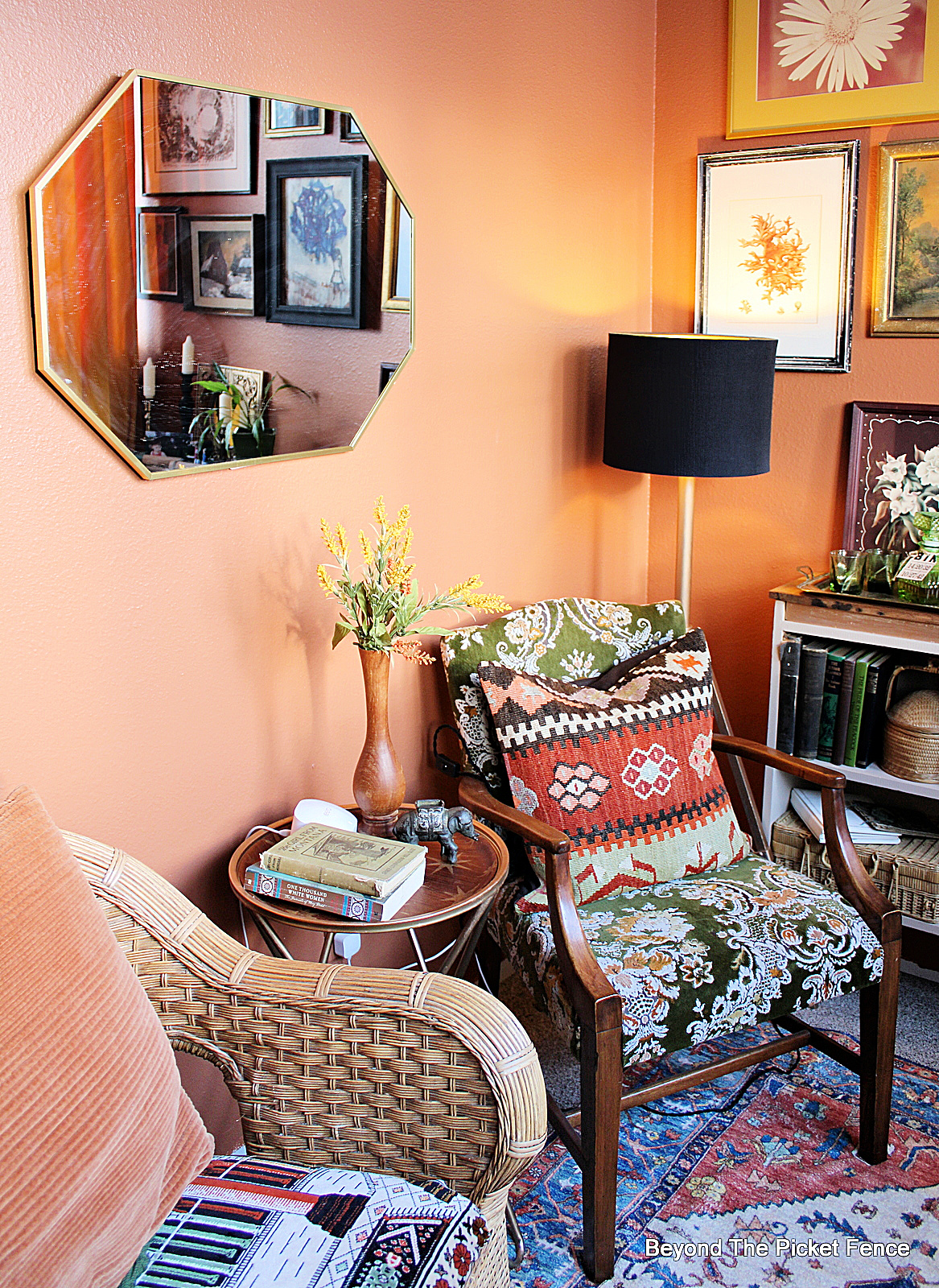 Beyond The Picket Fence: Cozy Golden Bedroom Reading Nook and Gallery Wall